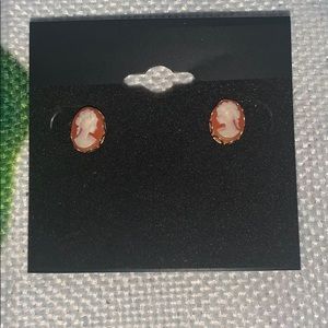 Vintage Cameo Stud Earrings Gold Orange and Cream